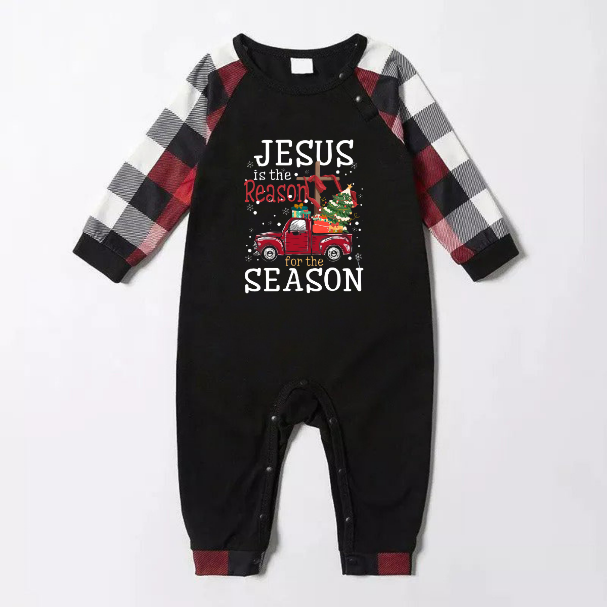 WW | Red and Grey Plaid 'Jesus is the Reason for the Season' Text Print Christmas Pyjama Set