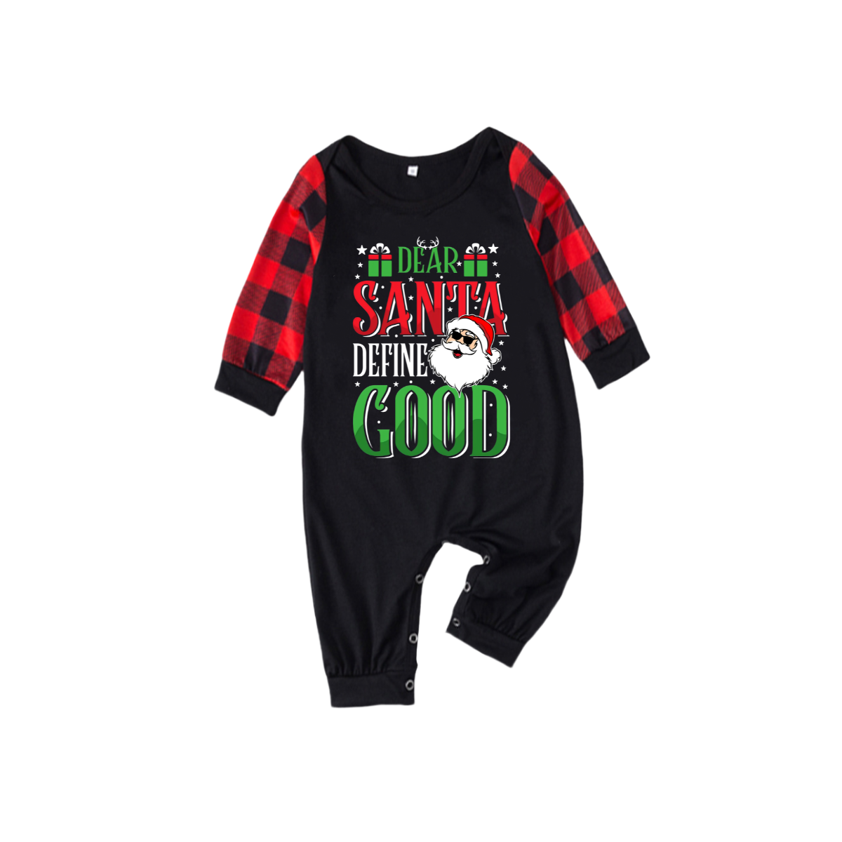 WW | "Dear Santa Define Good" Slogan Printed Black and Red Scarf Christmas Matching Pajamas