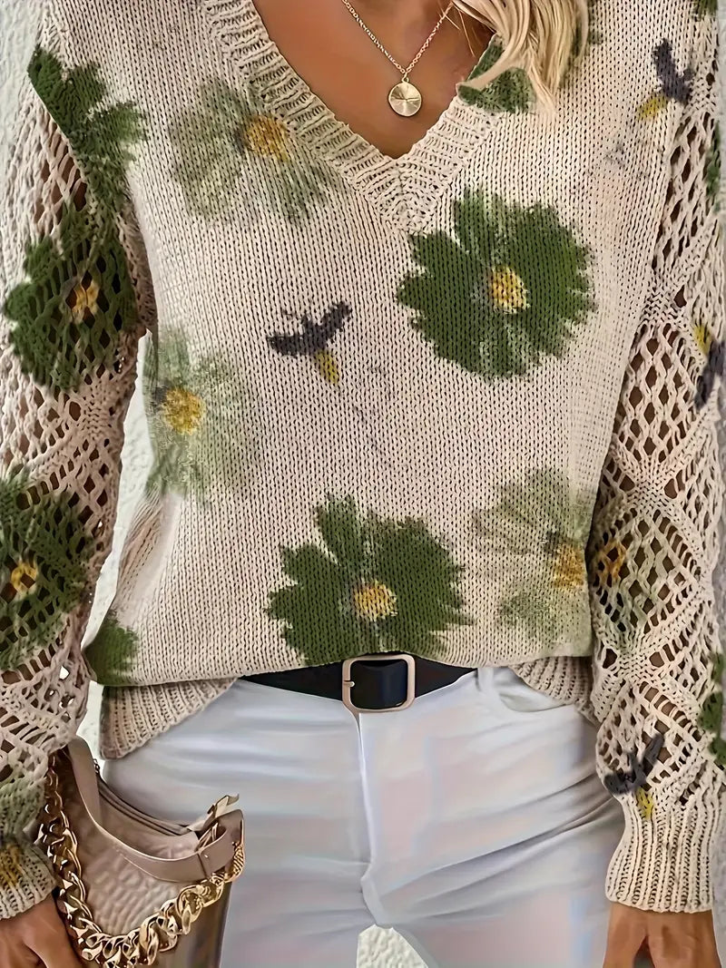 Rayuela Elegant Floral Print Pullover - Green