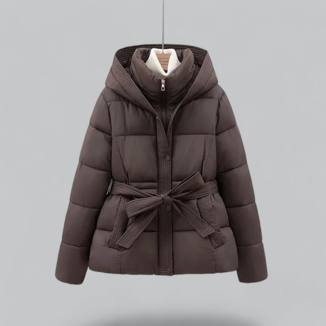 WW | Hooded Belted Puffer Jacket with Quilted Warm Padding