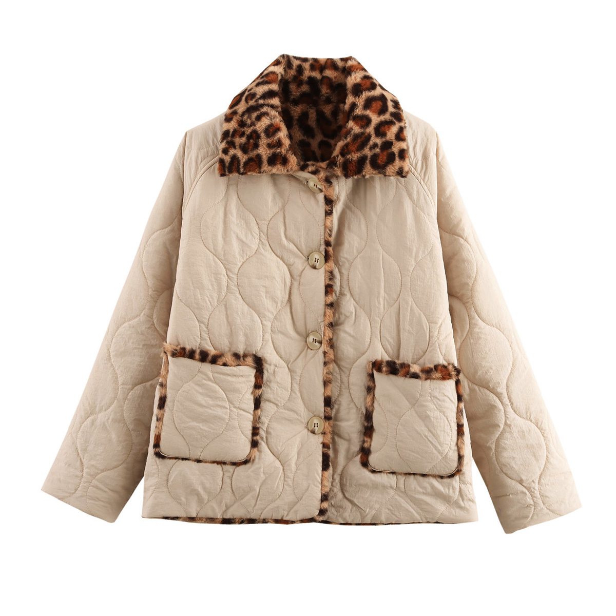 WW | Steppjacke - Leopardenmuster-Detail - Warmes Polyester-Mischgewebe - Vielseitige Winteroberbekleidung