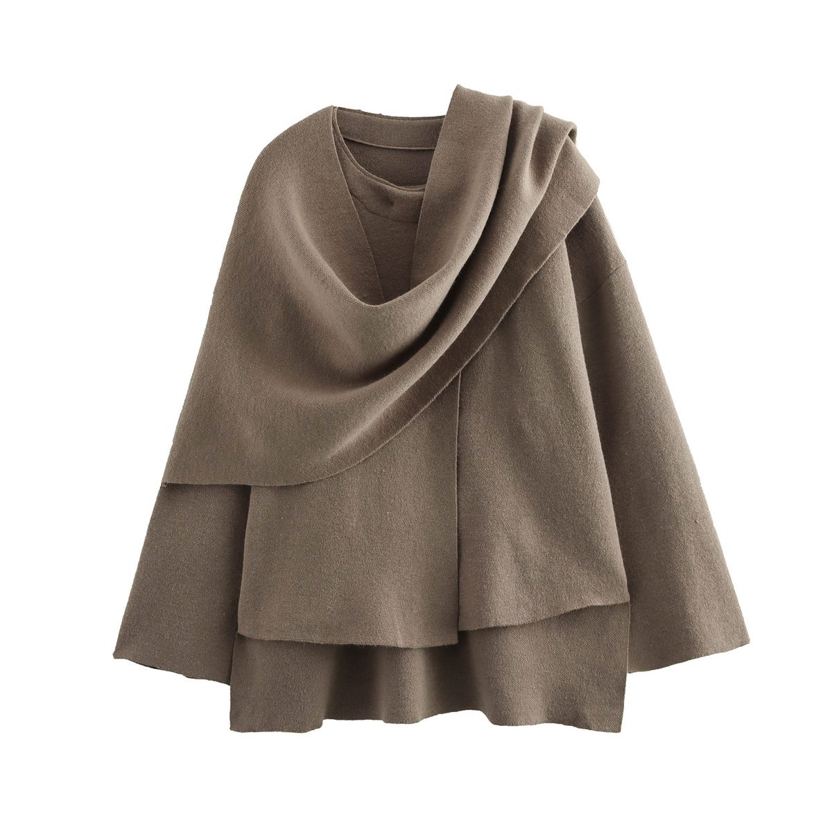 WW | Blend Cape mit Schal - Elegantes drapiertes Design - Bequemes WW | Blend - Winter- und Herbst-Oberbekleidung
