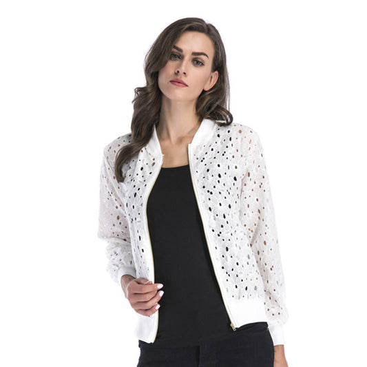 Damen luftige Blousonjacke mit stilvollem Lochmuster WW