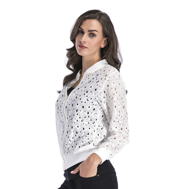 Women's airy blouson jacket with stylish openwork pattern WW