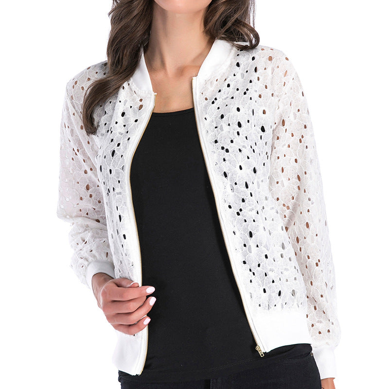Women's airy blouson jacket with stylish openwork pattern WW