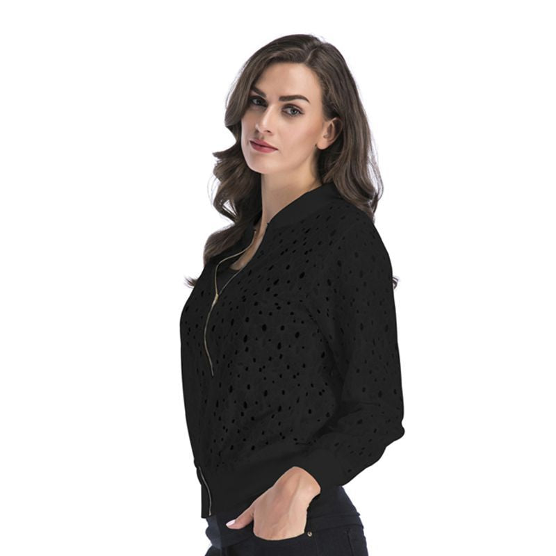Women's airy blouson jacket with stylish openwork pattern WW