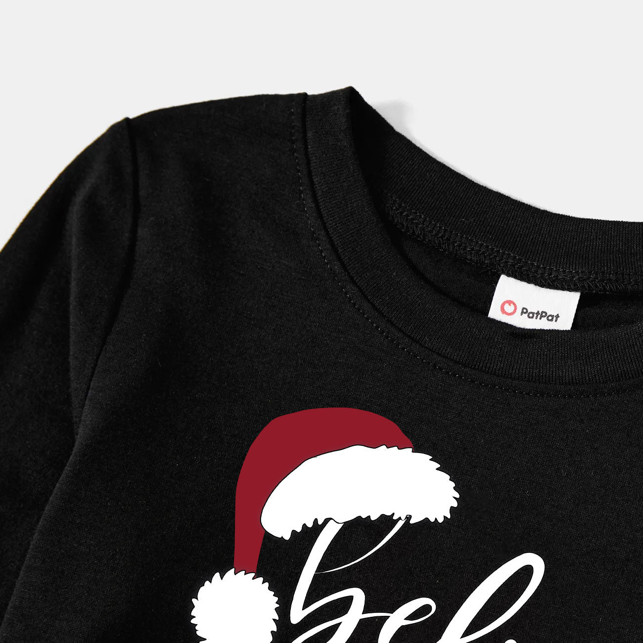 WW | Weihnachtsmütze und 'Believe' Buchstabenprint gemustertes Schwarz-Weiß kariertes Schlafanzug-Set