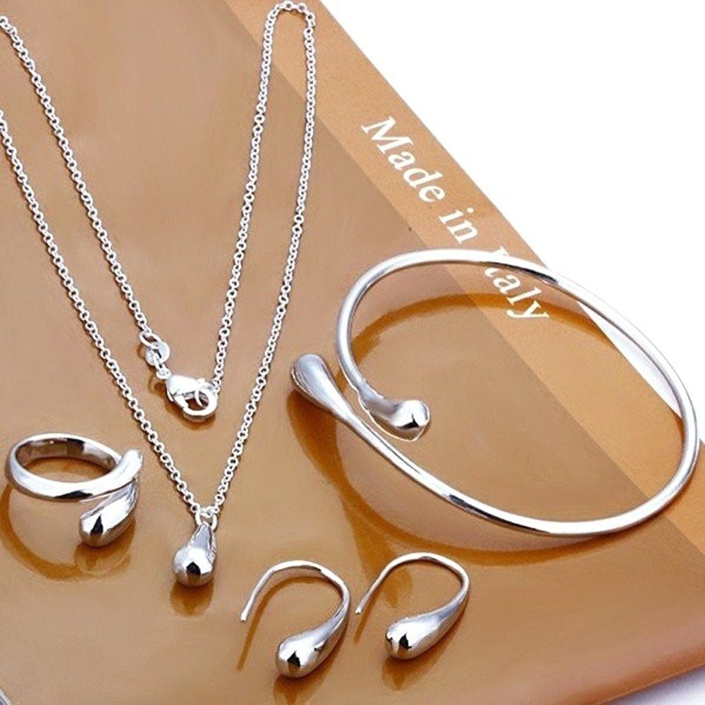 WW | Four-Piece S925 Silver Waterdrop Jewelry Set