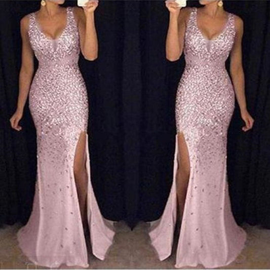 WW | Schlitz Pailletten Abend Maxi Kleid