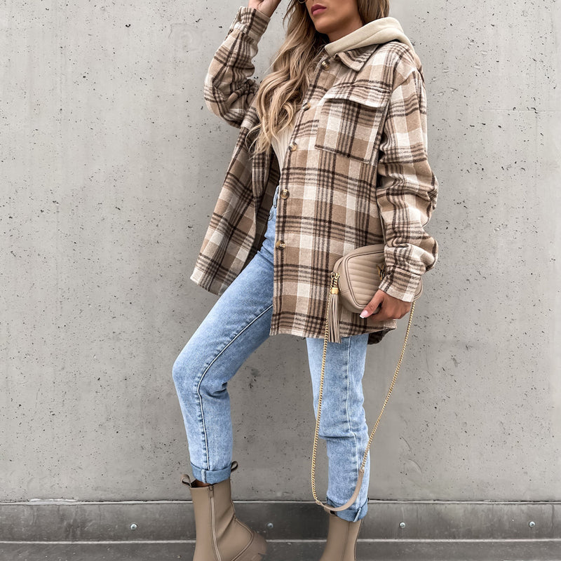 WW | Karo Kapuzenpullover Mantel