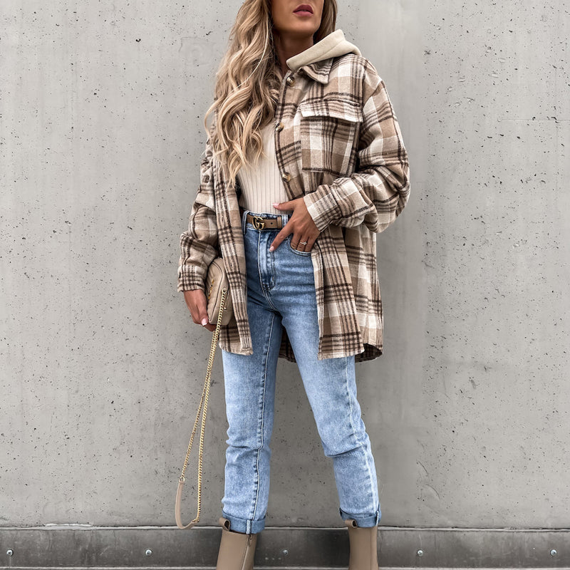 WW | Karo Kapuzenpullover Mantel