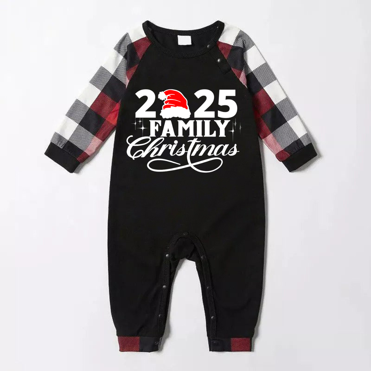 WW | "2025 Family Christmas" Letter Print Red & Black & Grey & White Plaid Family Matching Pajamas