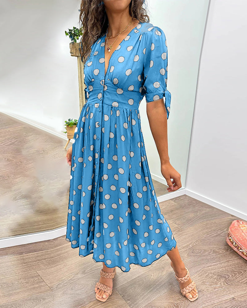 DALINA™ | Button-Front Midi with Polka-Dot Charm