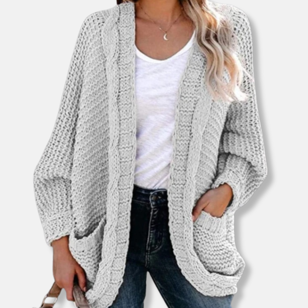 WW | Woll Übergroßer Cardigan - Gerippter Offener Fronttaschen Cardigan