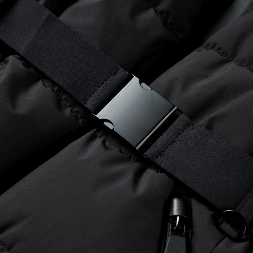WW | Black Waterproof Quilted Jacket with High Collar and Belt