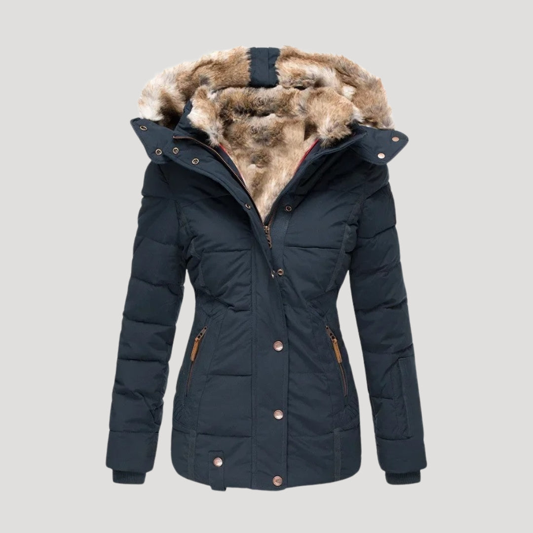 WW | Damen gepolsterter Wintermantel mit Kunstpelzkragen Jacke