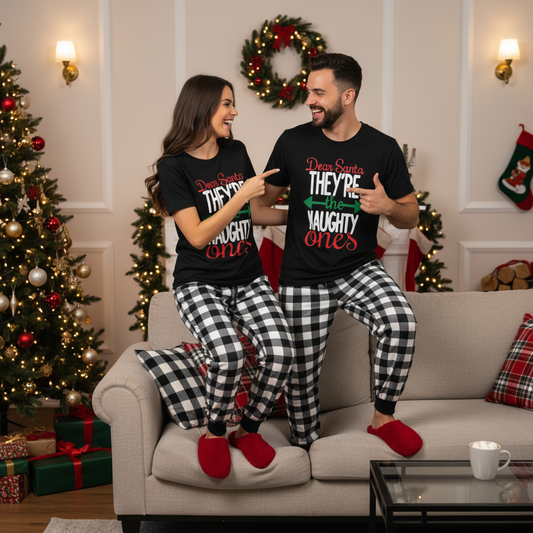 WW | Dear Santa, They're The Naughty Ones Couples Christmas Pyjama Set