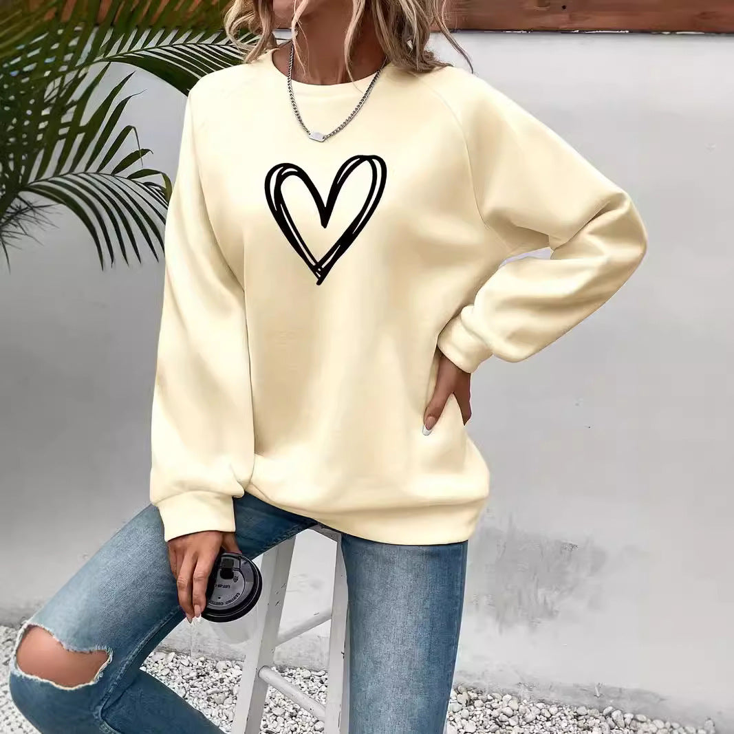 WW | Heart Print Crew Neck Long Sleeve Sweatshirt