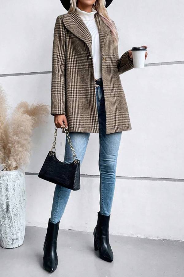 WW | Kollektion Karierter Kragen Langarmjacke
