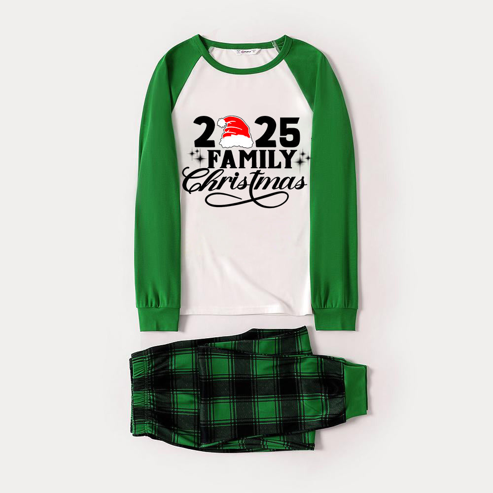 WW | "2025 Family Christmas" Letter Print Green Rotator Cuff Top With Green & Black Plaid Family Matching Pajamas