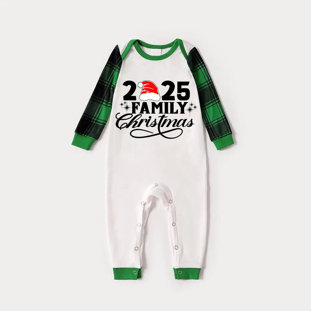 WW | "2025 Family Christmas" Letter Print Green Rotator Cuff Top With Green & Black Plaid Family Matching Pajamas