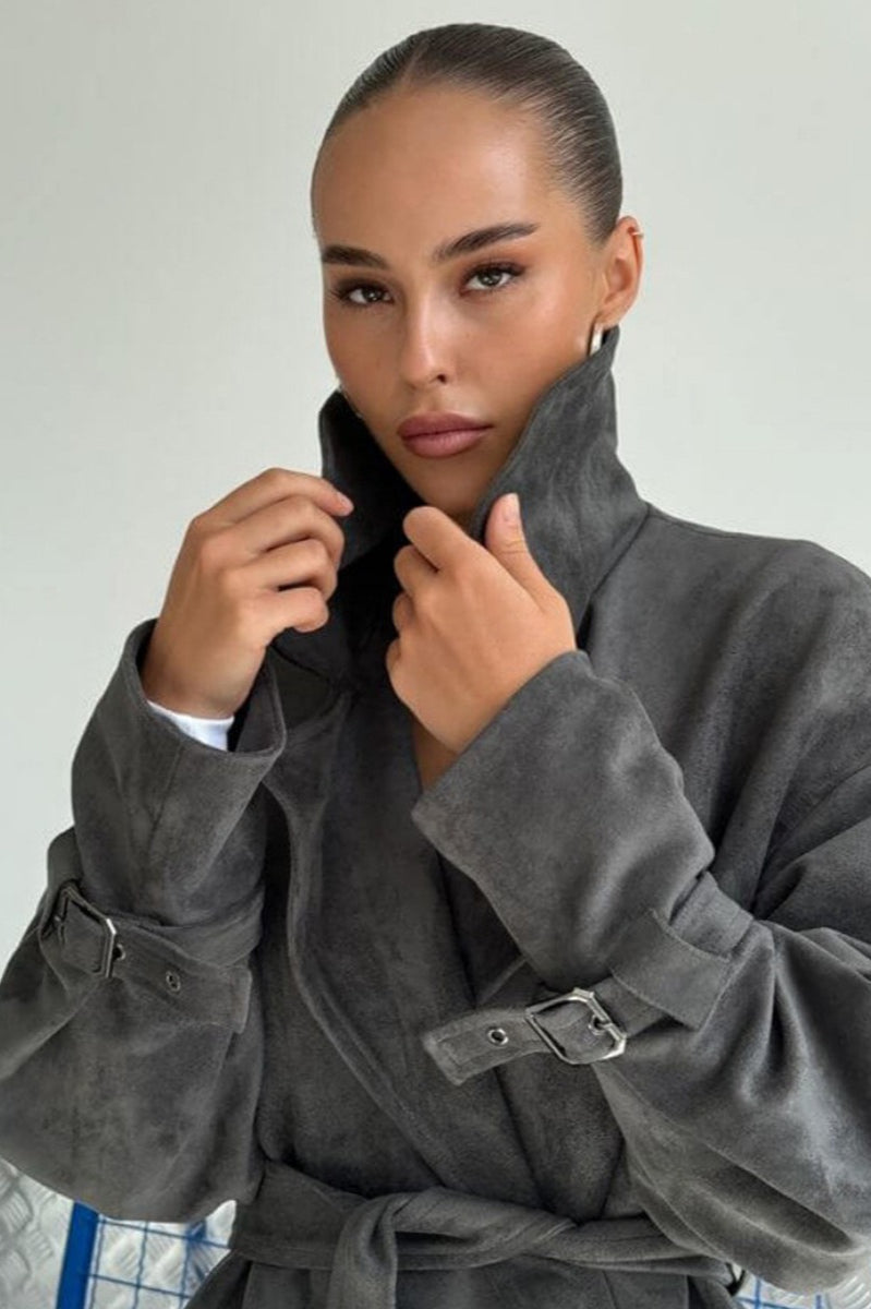 WW | Suede Lapel Waistband Jacket Coat