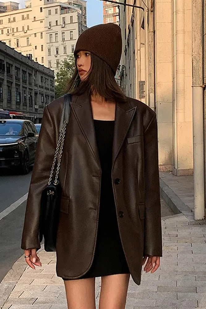 WW | PU Leather Blazer Jacket