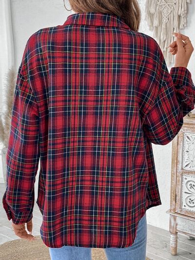 WW | Plaid Button-Up Long-Sleeve Blouse