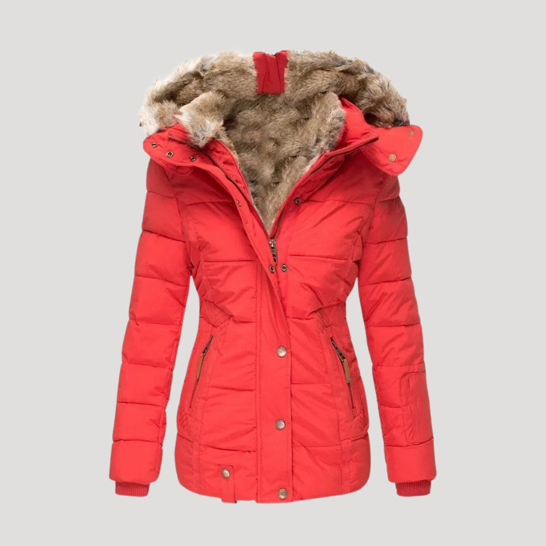 WW | Damen gepolsterter Wintermantel mit Kunstpelzkragen Jacke