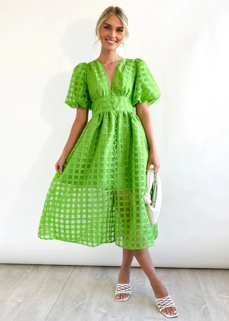 WW | Puffärmel Midi-Kleid