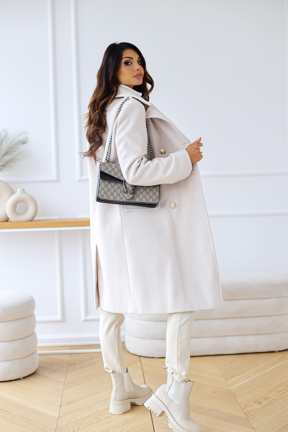 WW | Wool Coat Tailored Fit Double-Breasted Classic Lapels Long Model