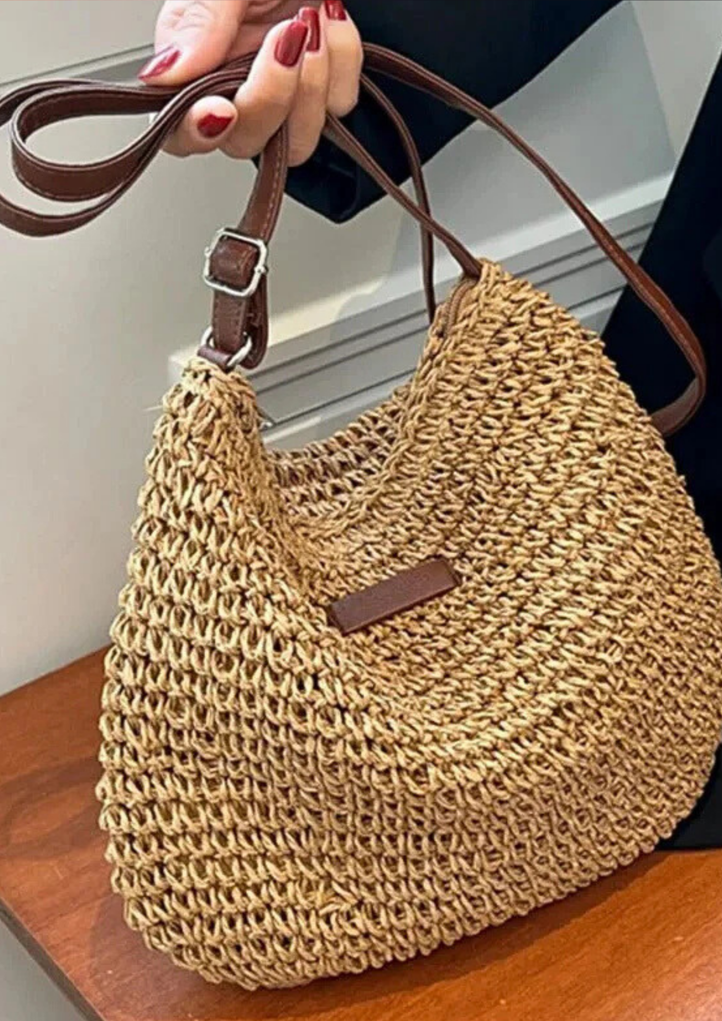 Eryln Straw Crossbody Bag - Khaki