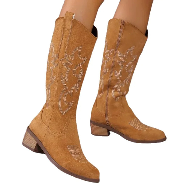 WW | Wildleder Western Stiefel mit Bestickten Details Cowboy Stiefel Damen