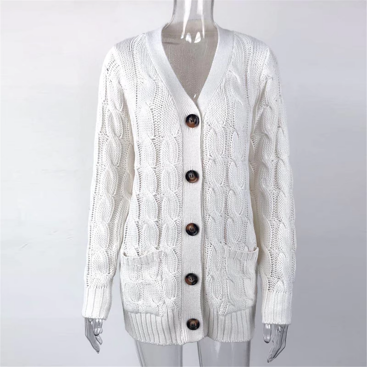 WW | Stylische Lange Strickjacke Für Damen Mit Knopfleiste