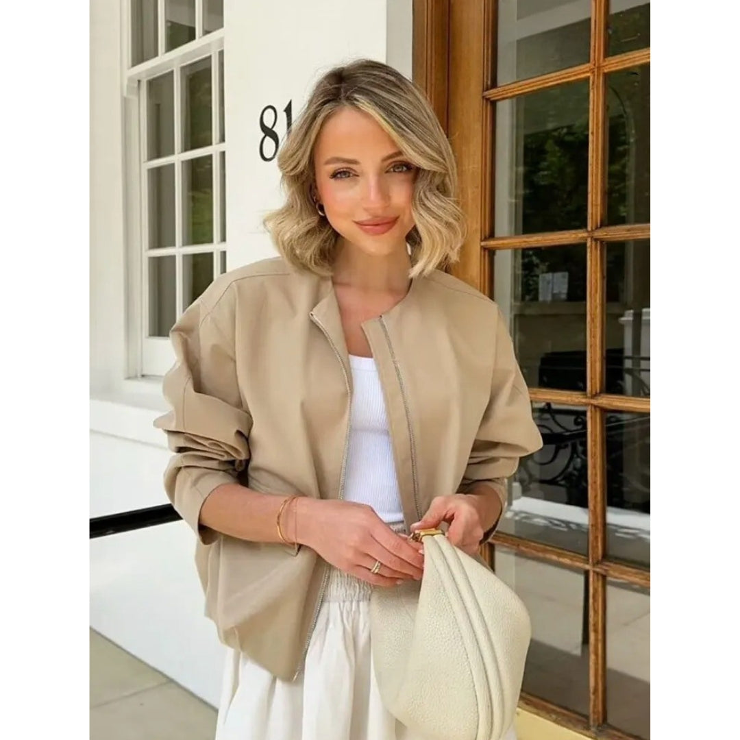 WW | Damen beige leichte Zip-Up Bomberjacke