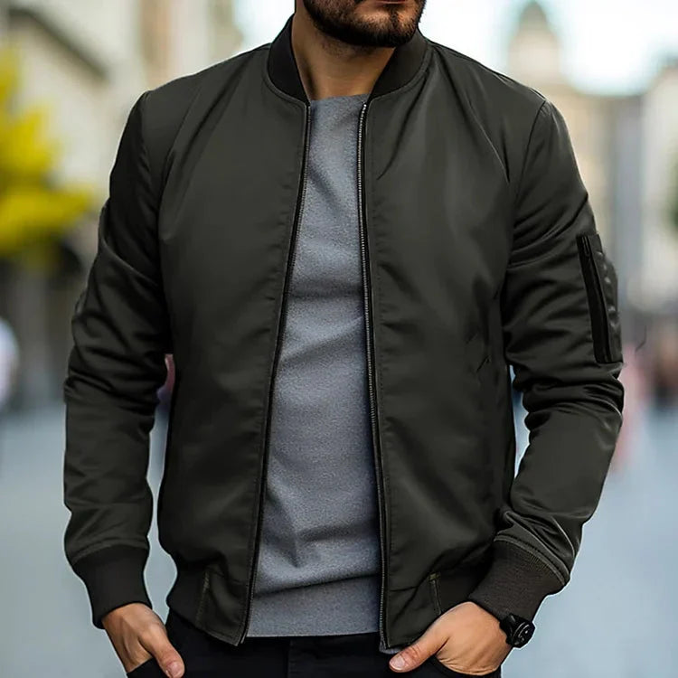 WW | Men's Winter Bomber Jacket With Ribbed Cuffs And Zipper