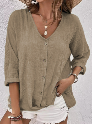 WW | Entspannter Pullover mit V-Ausschnitt, Kurzen Ärmeln und Bluse