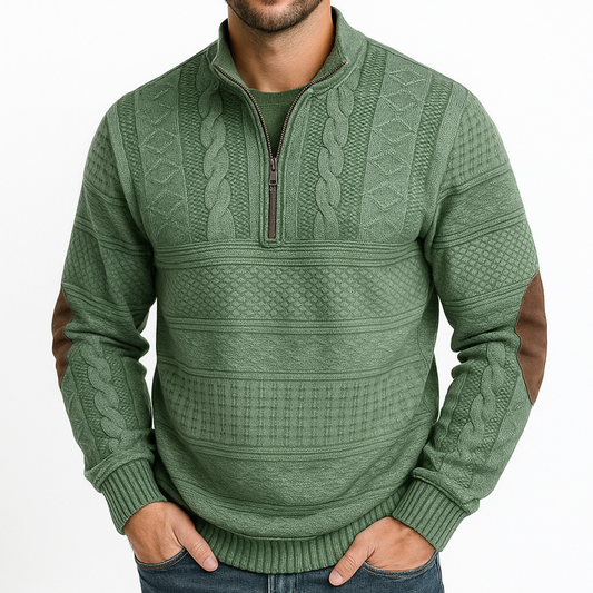 Adrian Strickpullover mit Reißverschlussdetail - Grün