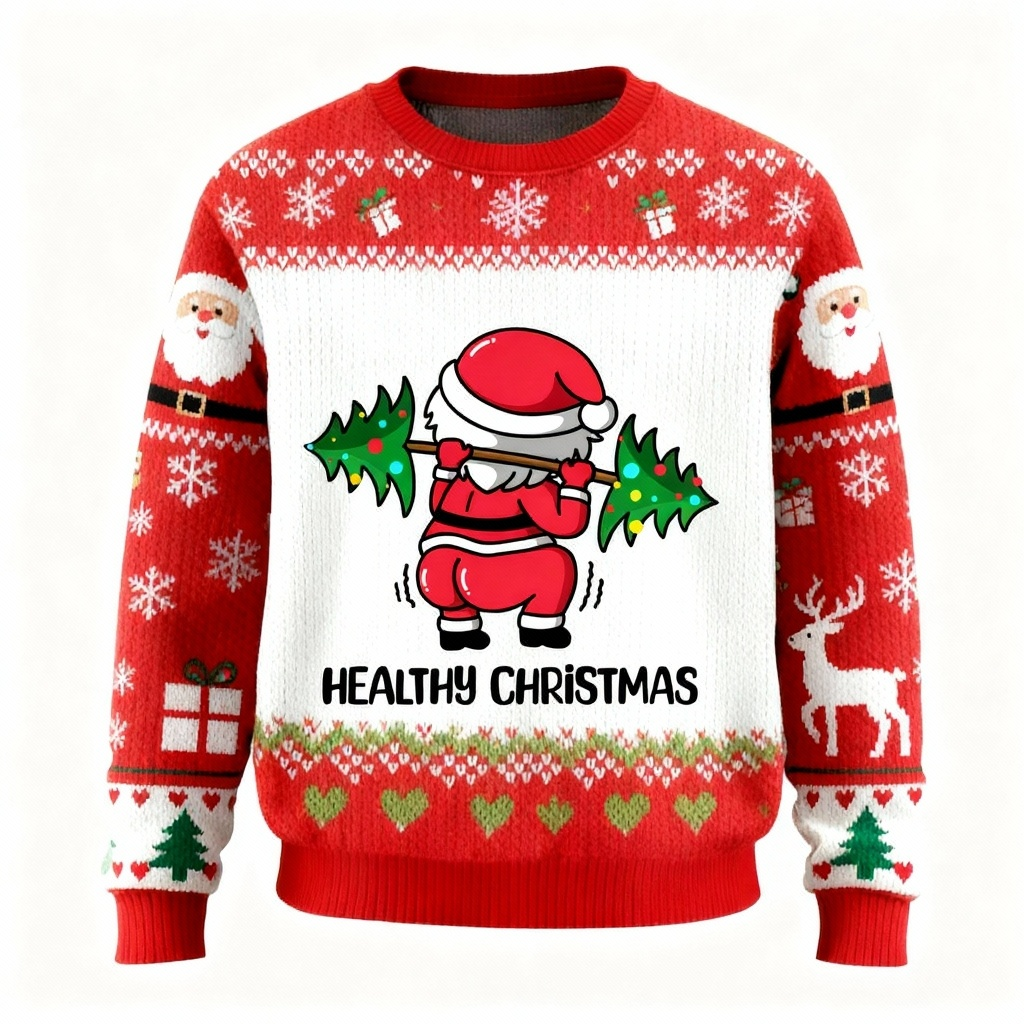 WW | Weicher Fleece Weihnachtsmann- und Baum-Muster Hässlicher Pullover - Unisex Weihnachtsfeier-Essential