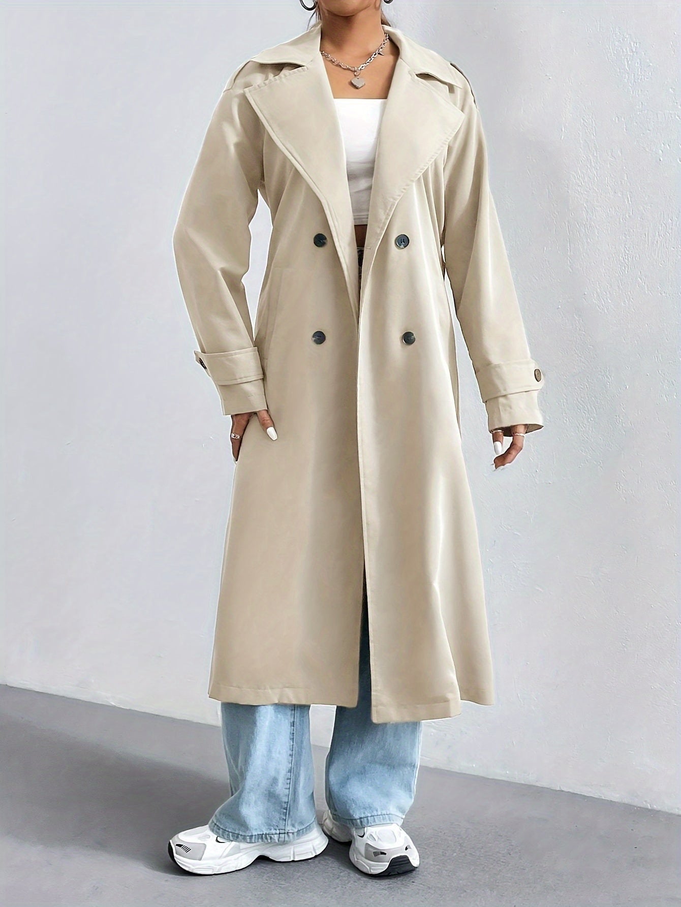 WW | Women's Trench Coat in a Solid Color with Belted Long Sleeves - Perfect for Formal Occasions