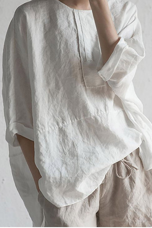 WW | Stylish Japanese Linen Cardigan - Half Sleeves and Round Neck
