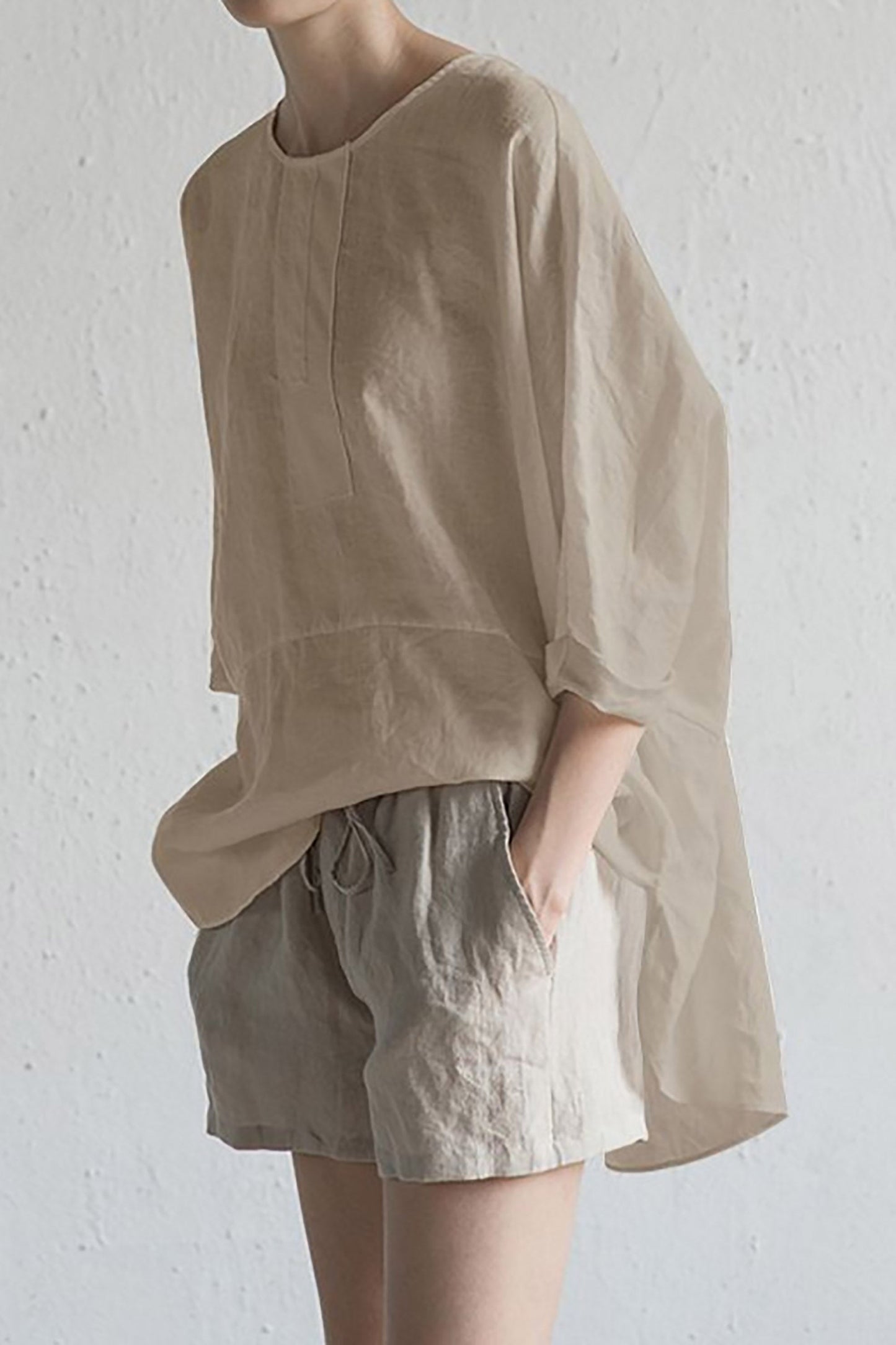 WW | Stylish Japanese Linen Cardigan - Half Sleeves and Round Neck