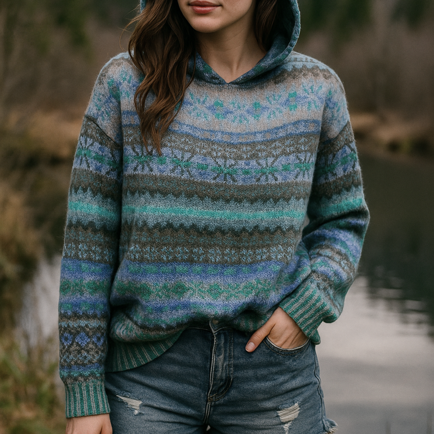 Sola Hoodie with timeless pattern - Blue