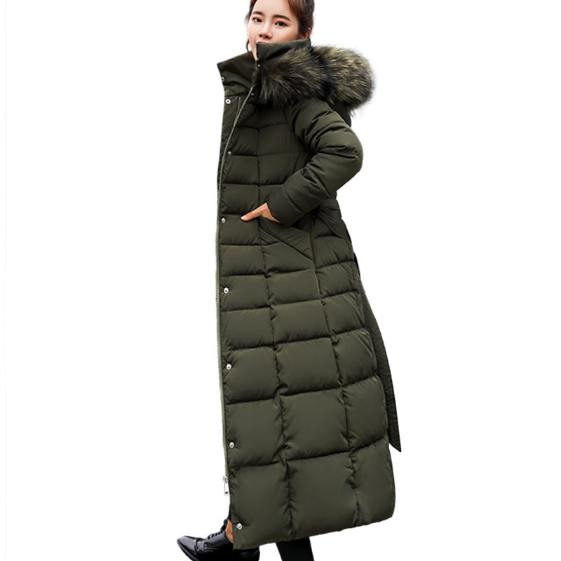 WW | Women's Long Quilted Winter Parka with Hood and Belt