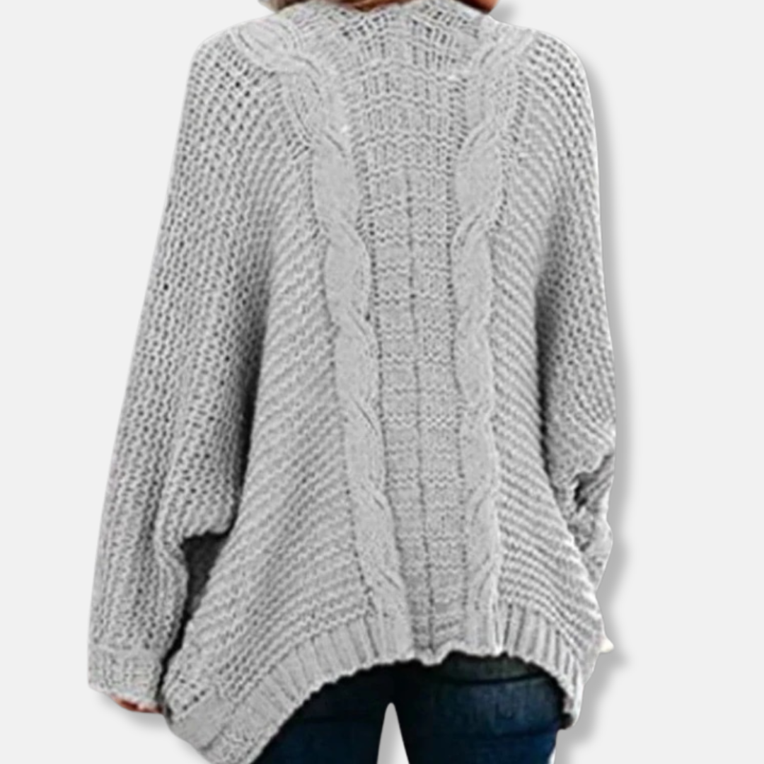 WW | Woll Übergroßer Cardigan - Gerippter Offener Fronttaschen Cardigan