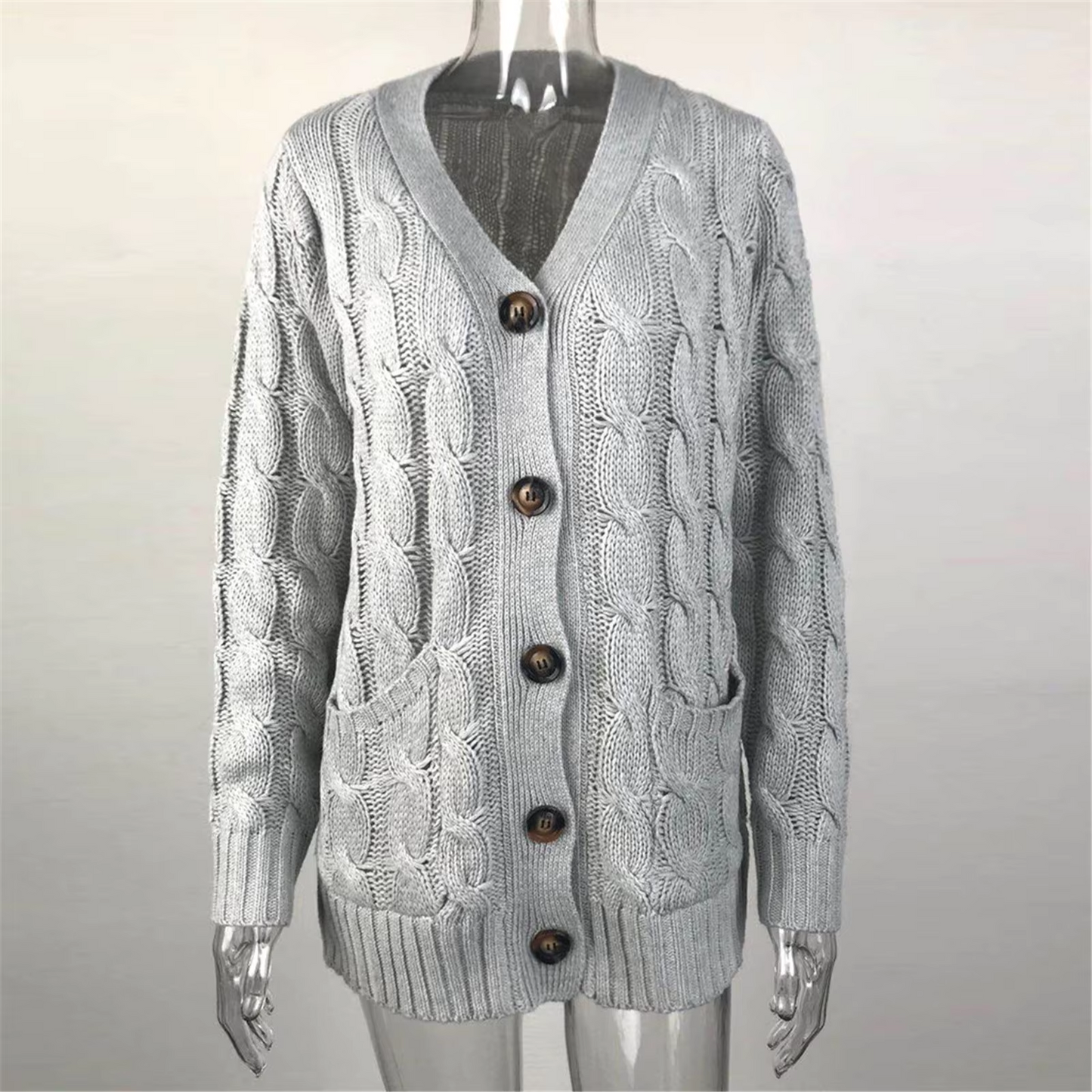 WW | Stylische Lange Strickjacke Für Damen Mit Knopfleiste