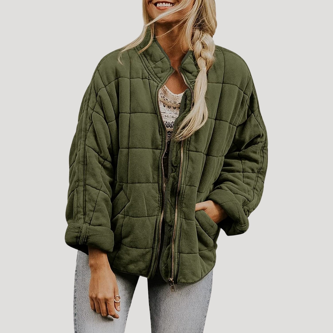 WW | Damen gesteppte oversized Reißverschluss Pufferjacke