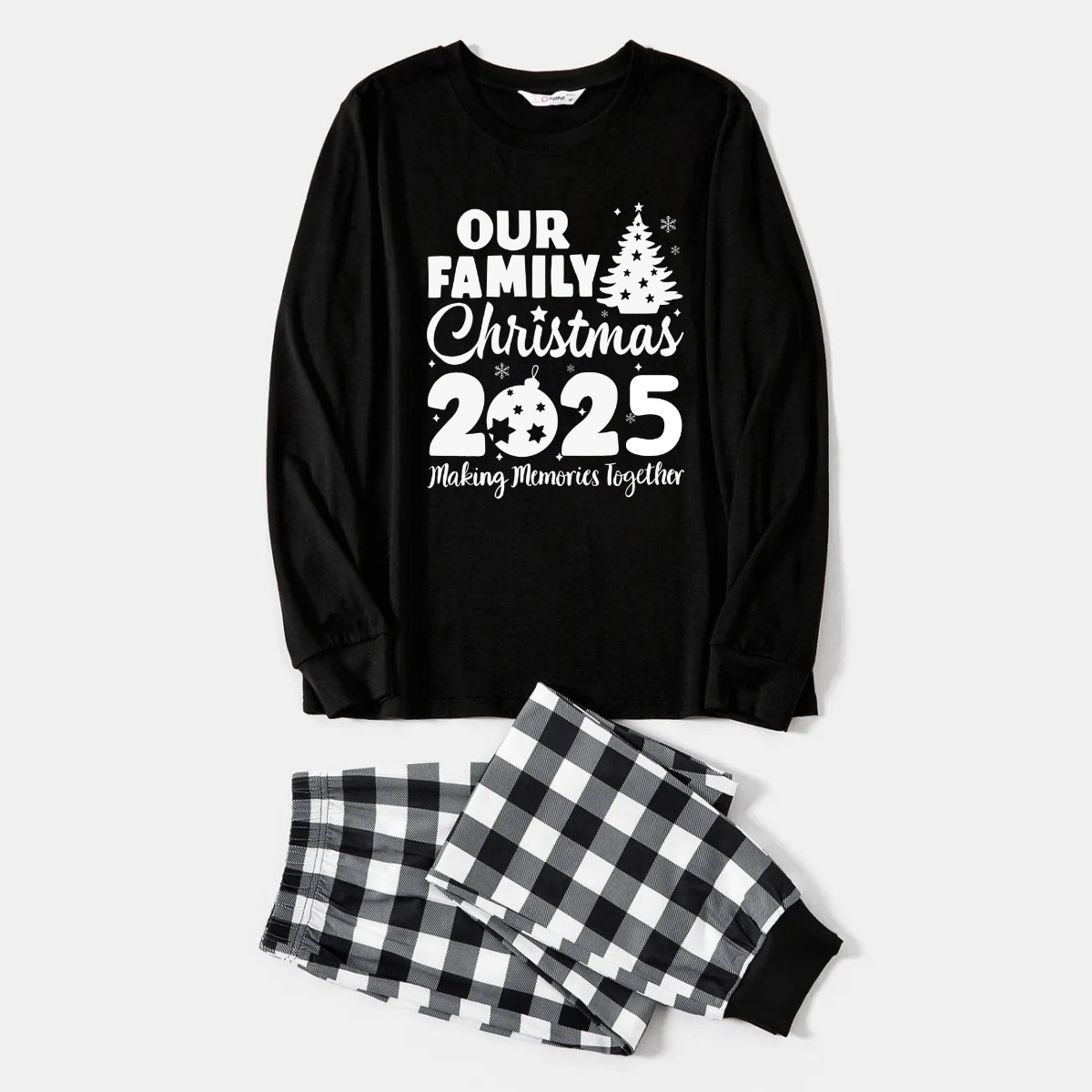 WW | Weihnachtsbaum & "2025 Gemeinsam Erinnerungen schaffen" Gemusterte Schwarz-Weiß Karierte Pyjama-Set