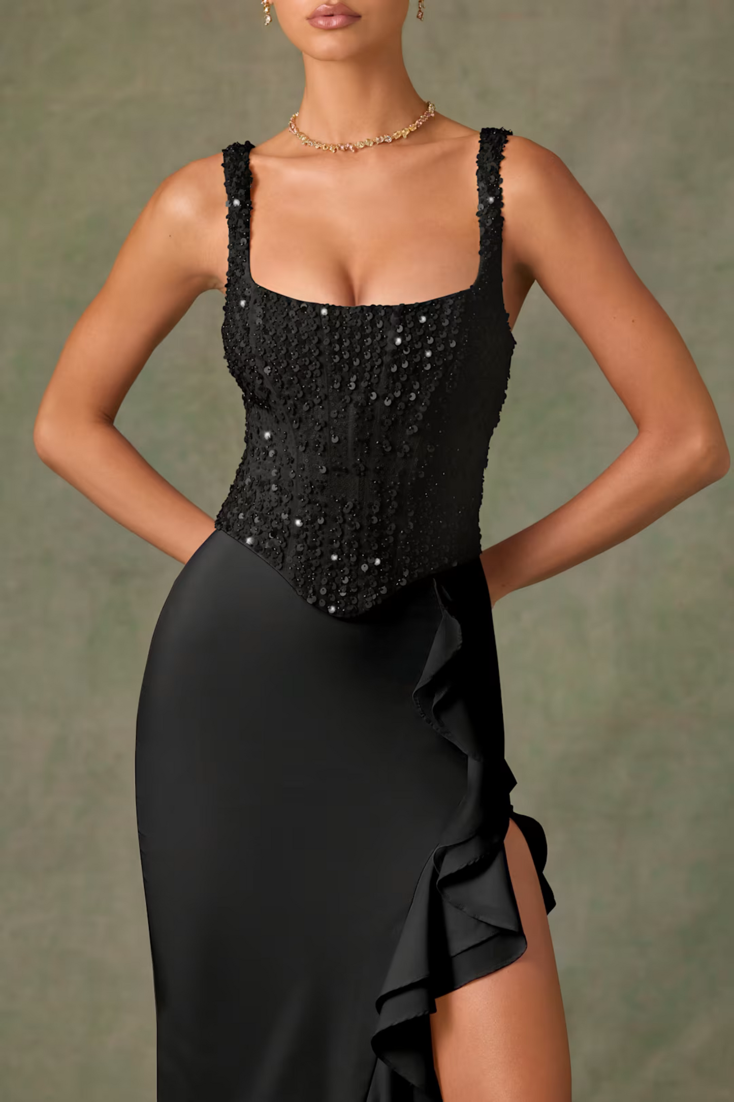 Lanira | Satin Corset Dress with Ruffles