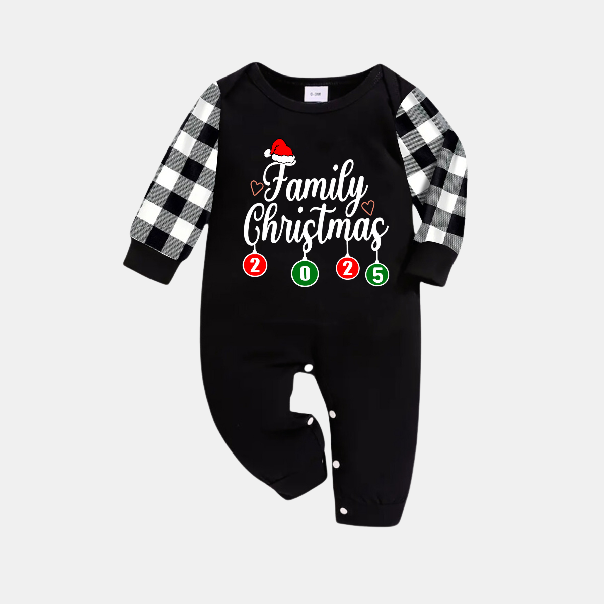 WW | "Familienweihnachten" 2025 Schwarzes Langarmoberteil mit Schwarz-Weißen Karohosen Familienpassende Pyjamas